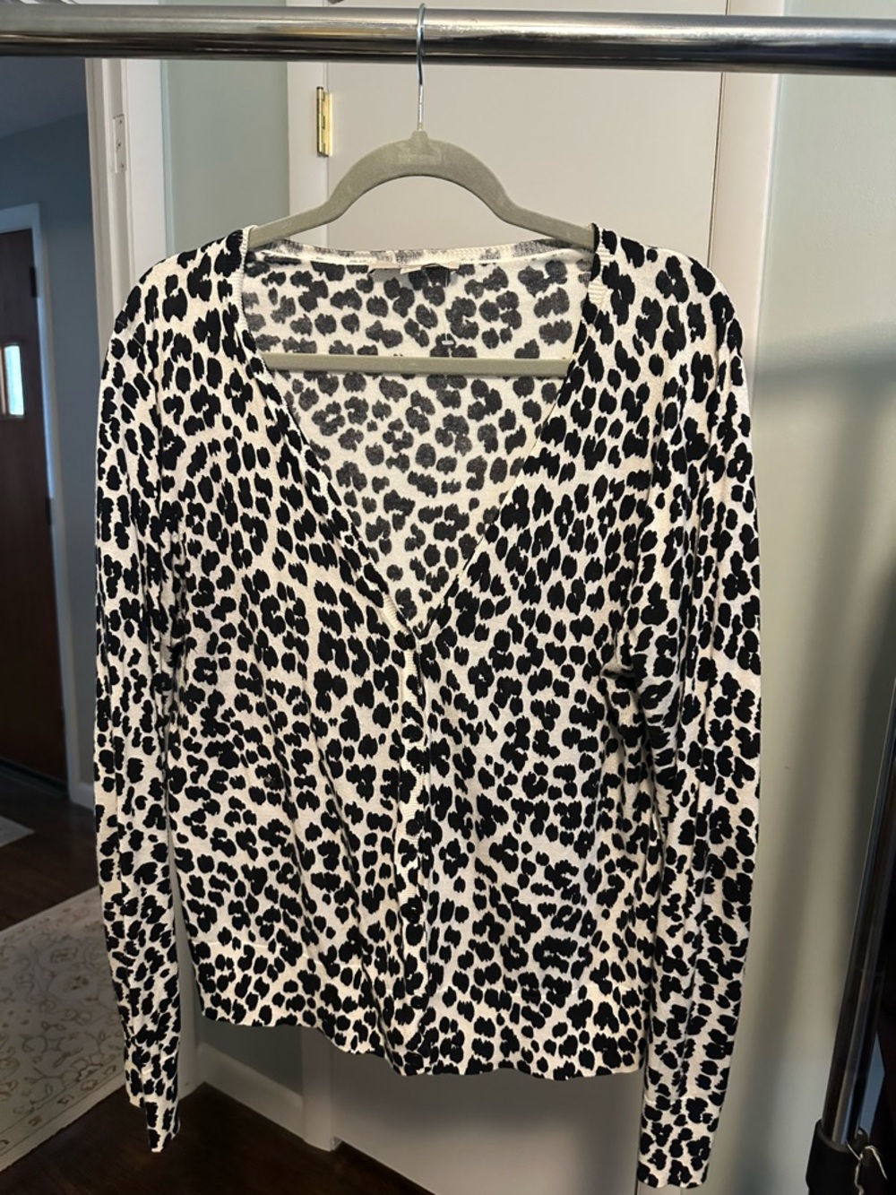LOFT Black and White Leopard Print Cardigan